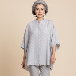 Planet By Lauren G Gray Pima Cotton Jacquard Signature Button Down Shirts OS